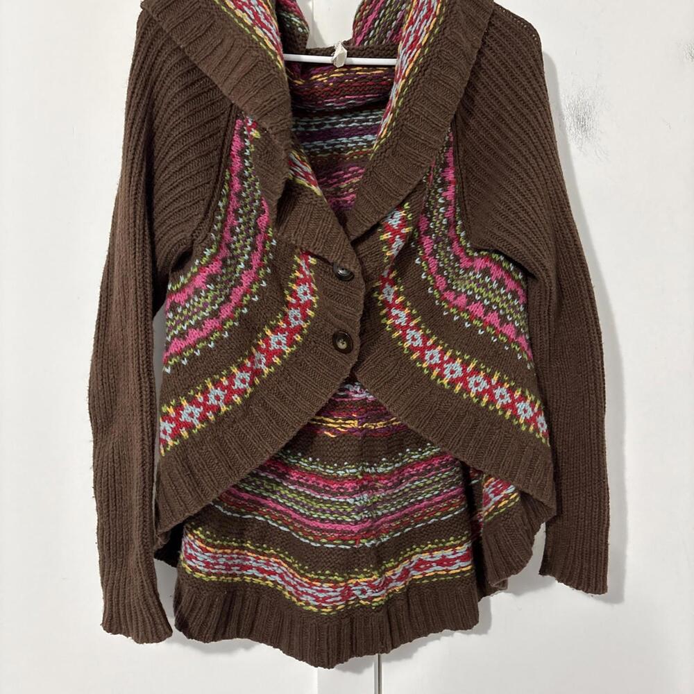 Hanna Anderson Lady’s Sweater Boho Hippy Y2K Heavy Brown With Pastels - Picture 2 of 9